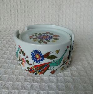 Schmidt Peacock/Floral Porcelain Coaster Set